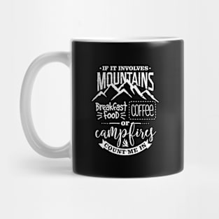 Mountains Breakfast Coffee and Campfires graphic design Mug